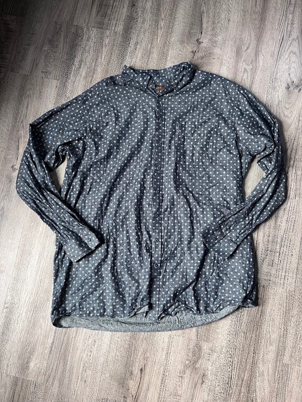 Ariat Shirt Mens XXL TALL Blue Chip Long Sleeve LS Button Western Chambray Print